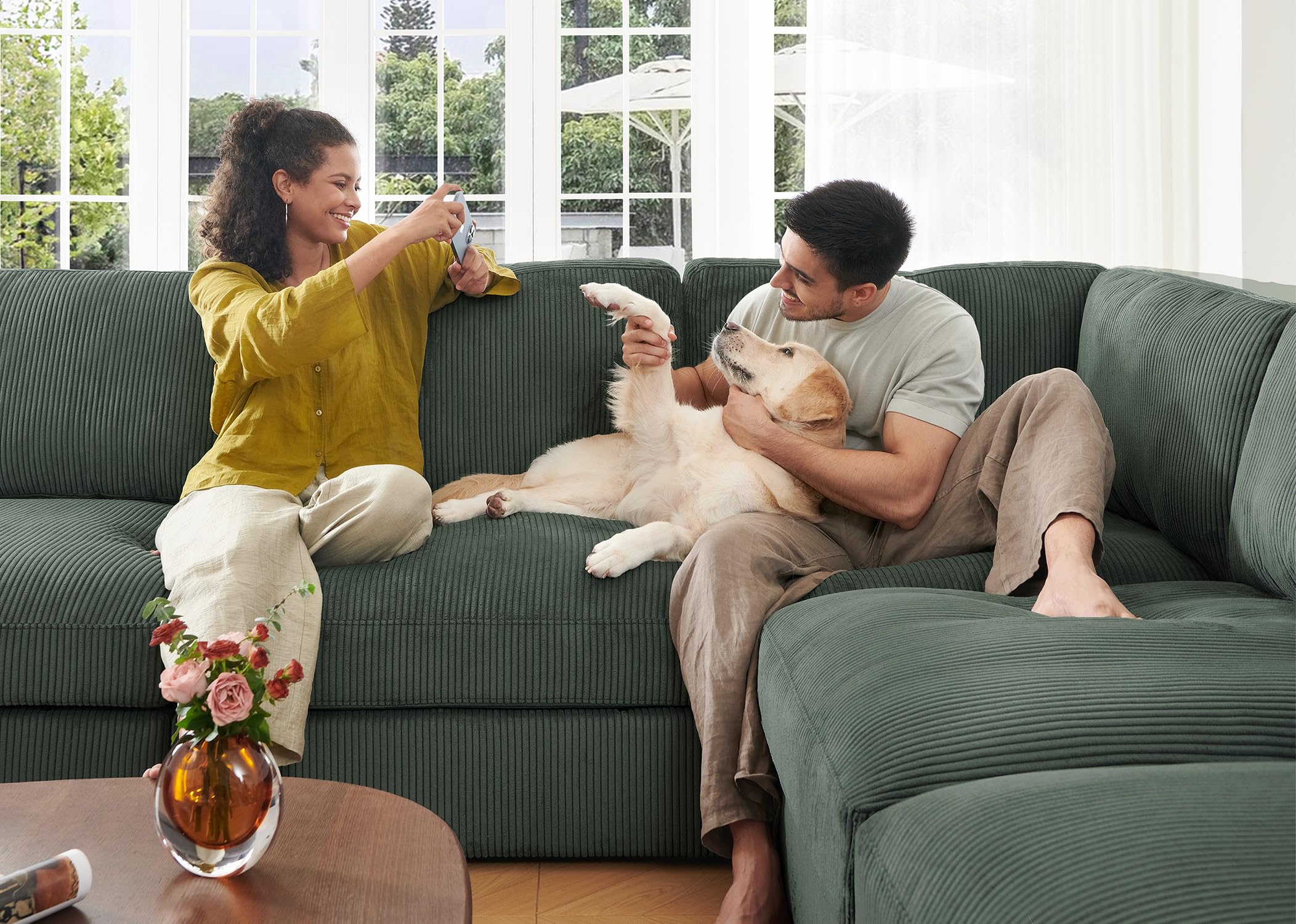 Modular Sectional Couch with Storage Corduroy Sectional Sofa