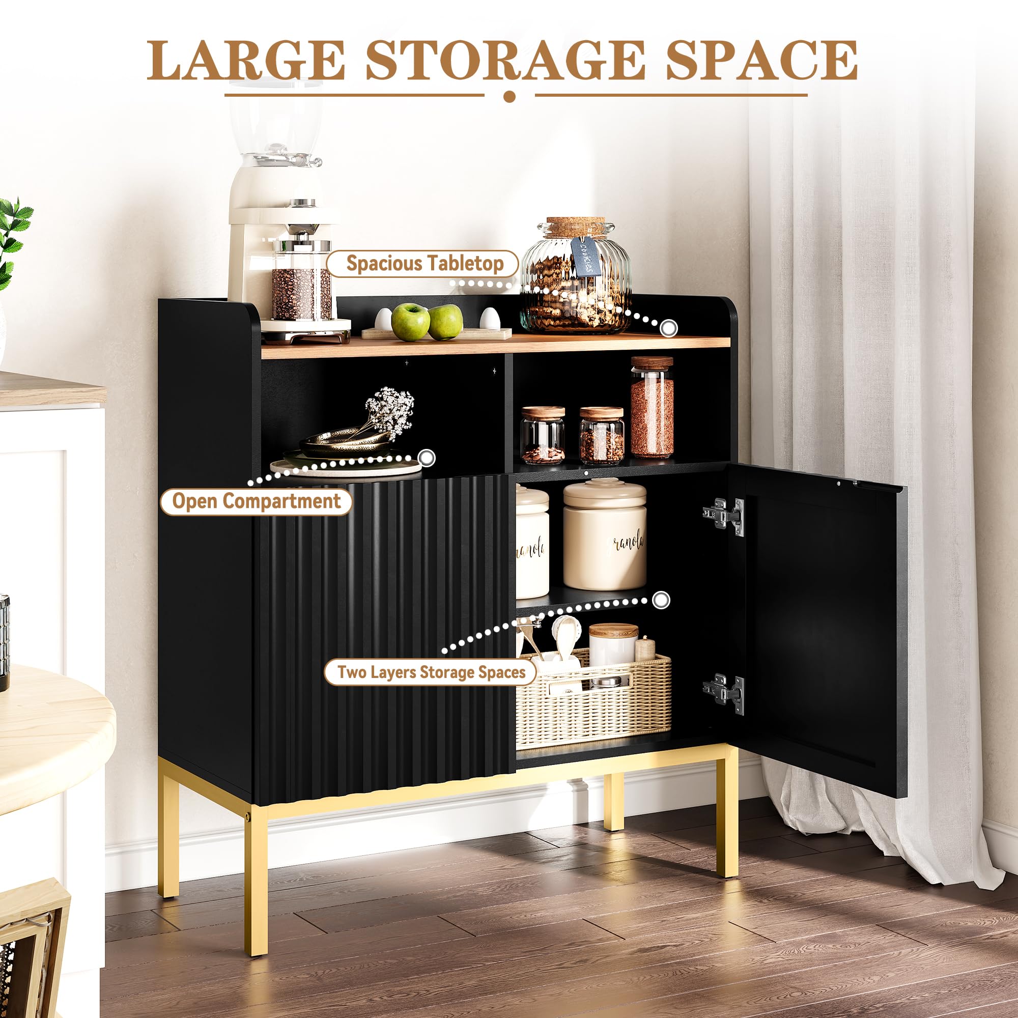 Fluted Storage Cabinet with 2 Doors, Modern Rustic Industrial Accent Cabinet