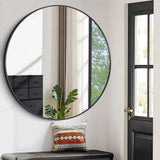 Black Round Mirror, 48 Inch Wall Mounted Round Mirror, Aluminum Alloy Metal Frame Wall Mirror, Round Bathroom Mirror, Round Mirror for Bathroom, Entryway, Living Room, Large Mirror for Over Sink