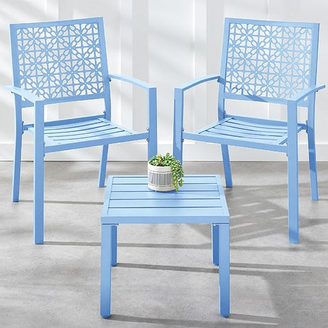 Best Choice Products 3-Piece Outdoor Bistro Set, Stackable Modern Steel Furniture