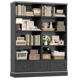 Farmhouse Bookshelf and Bookcase, 47" Wide Bookcase with Drawers, 5 Tier Book Shelves