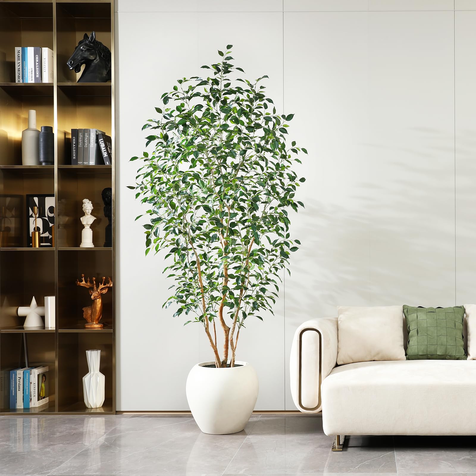 8FT Artificial Ficus Tree for Indoor,Faux Ficus Plant with 18inch White Planter