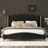 Queen Size Platform Bed with Vertical Stripe, Noise Free, Black