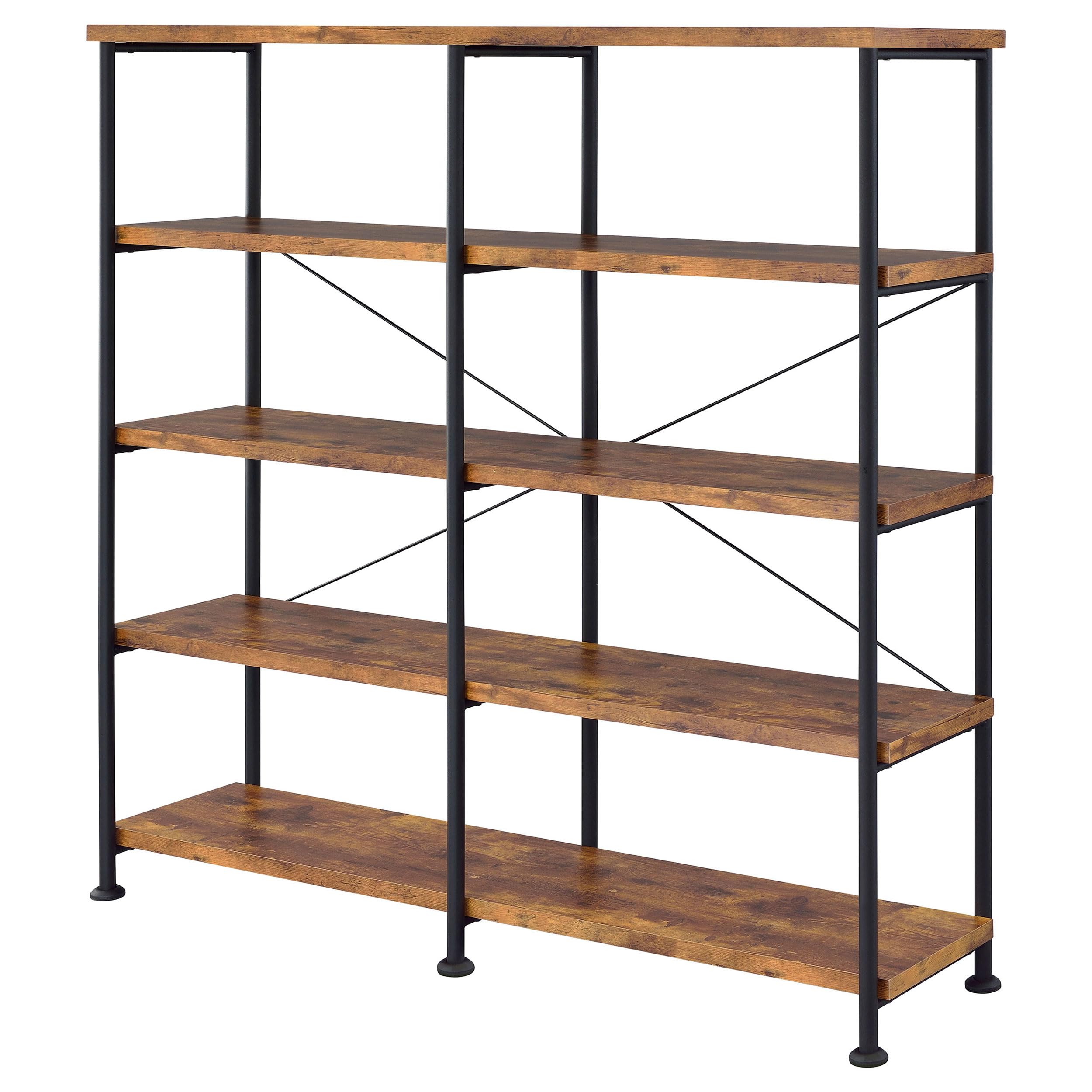 Analiese Rustic Industrial 4-Tier Double Bookcase Etagere Bookshelf Office Storage Book