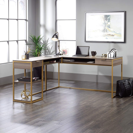 International Lux L-Shaped Desk, L: 65.98" x W: 60.0" x H: 29.72", Diamond Ash Finish