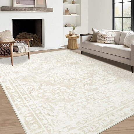 Living Room Area Rug - 9x12 Large Machine Washable Boho Moroccan Distressed Farmhouse Rugs