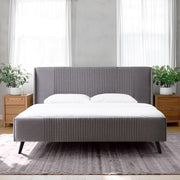 Sunset King Platform Bed with Wingback Headboard - Gray Fabric Upholstered