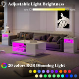 3-Piece Modern High Gloss LED Table Set, Coffee Table with 20-Color LED Lights