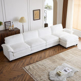 Karl home Sectional Sofa Modular Deep Seat Sofa Couch with Ottoman, Corduroy Sofa Sleeper Comfy Upholstered Furniture for Living Room, Apartment, Studio, Office, (4-Seat & 1-Ottoman, White)