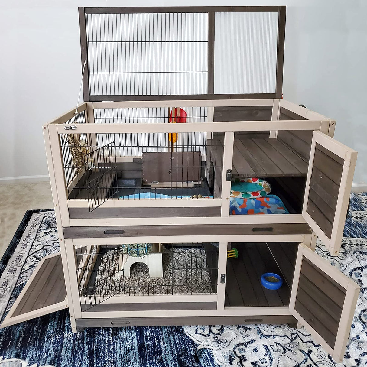 Rabbit Hutch Large Bunny House Two Story with Trap Door