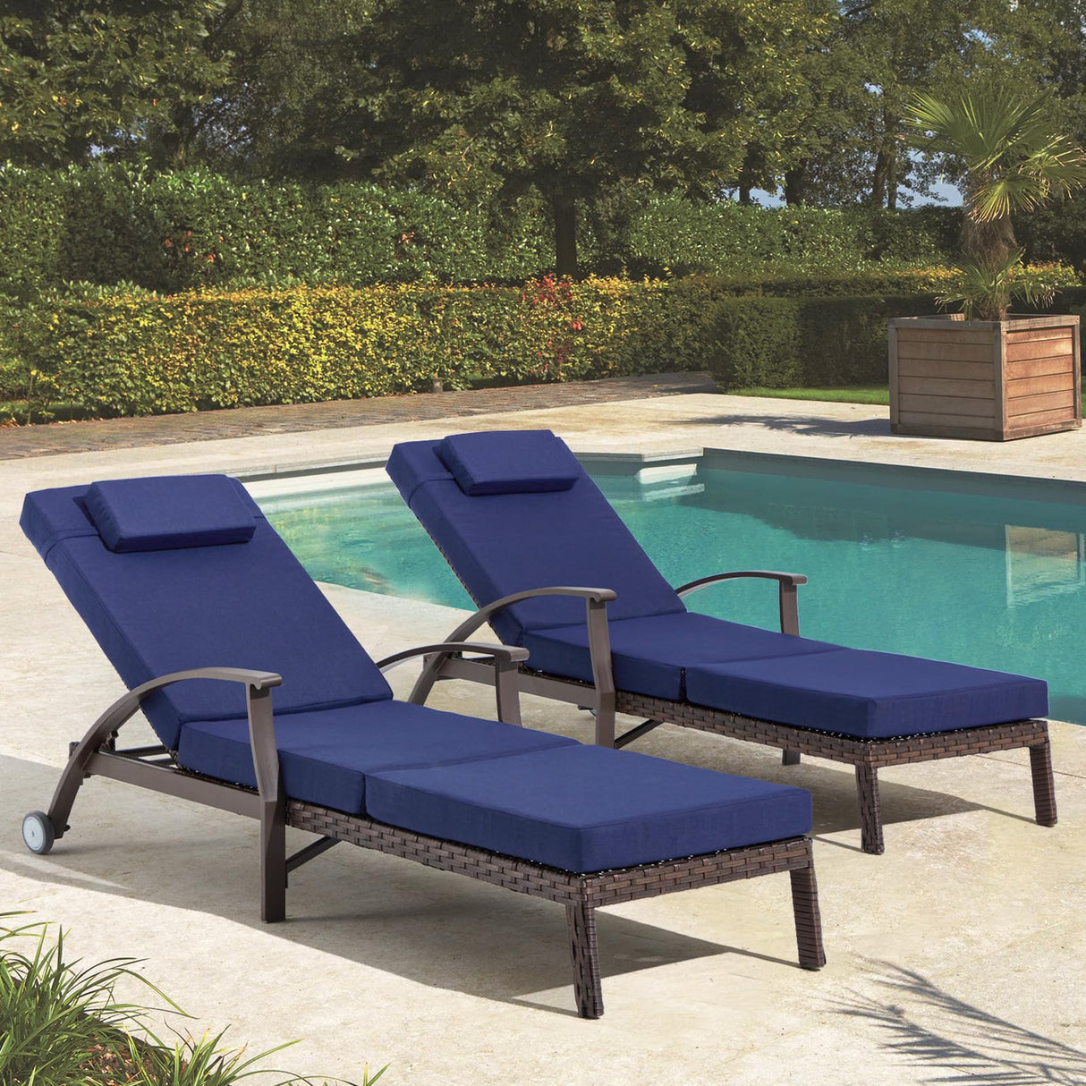 79.1''Chaise Lounge Chair Set Outdoor of 2, Patio Lounge Chair, Wicker Reclining Chair