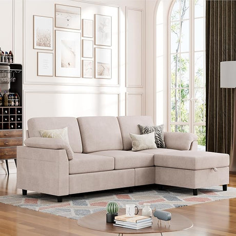 Convertible Sectional Sofa Couch, 3 Seat L Shaped Sofa with Removable Pillows