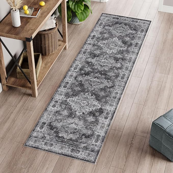 Boho Runner Rug-2x6 Washable Distressed Hallway Runner Oriental Medallion Carpet