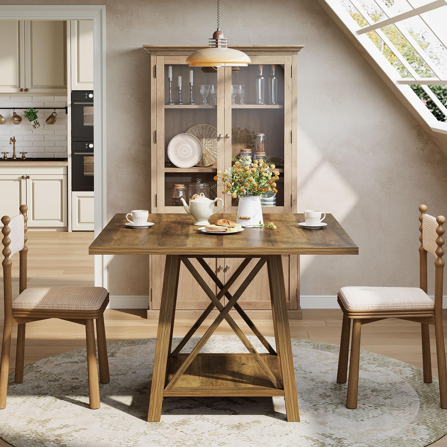 Square Dining Table for 4 with Shelf Storage