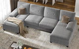 Sectional Couches for Living Room, Convertible U-Shaped Sofa Couch with Double Chaise, 4 Seat Sofa Set Modular Sofa Couch for Apartment, Light Grey