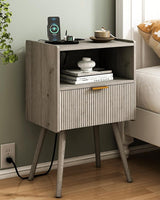 Nightstand,Modern Bedside Table with Storage Drawer and Open Wood Shelf