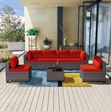 Outdoor Patio Furniture Set 6 Pieces Sectional Rattan Sofa Set Brown PE Rattan Wicker