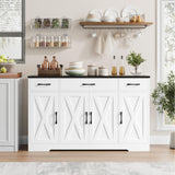 Buffet Sideboard Cabinet with Drawers, 55" Large Buffet Storage Cabinet with Shelves and Doors, Modern Farmhouse Coffee Bar Cabinet Wood Buffet Table for Kitchen, Dining Room, White/Black