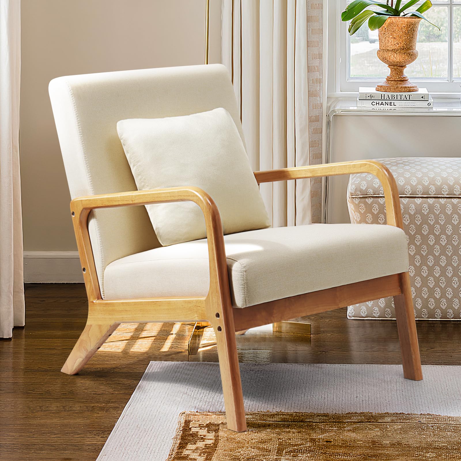 Mid-Century Modern Accent Chair,Fabric Lounge Boho Side Chair for Living Room