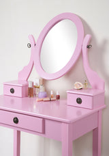 Moniys Moniya Pink Wood Makeup Vanity Table and Stool Set