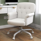 Upholstered Fuzzy Office Chair with Wheels and Arms - White