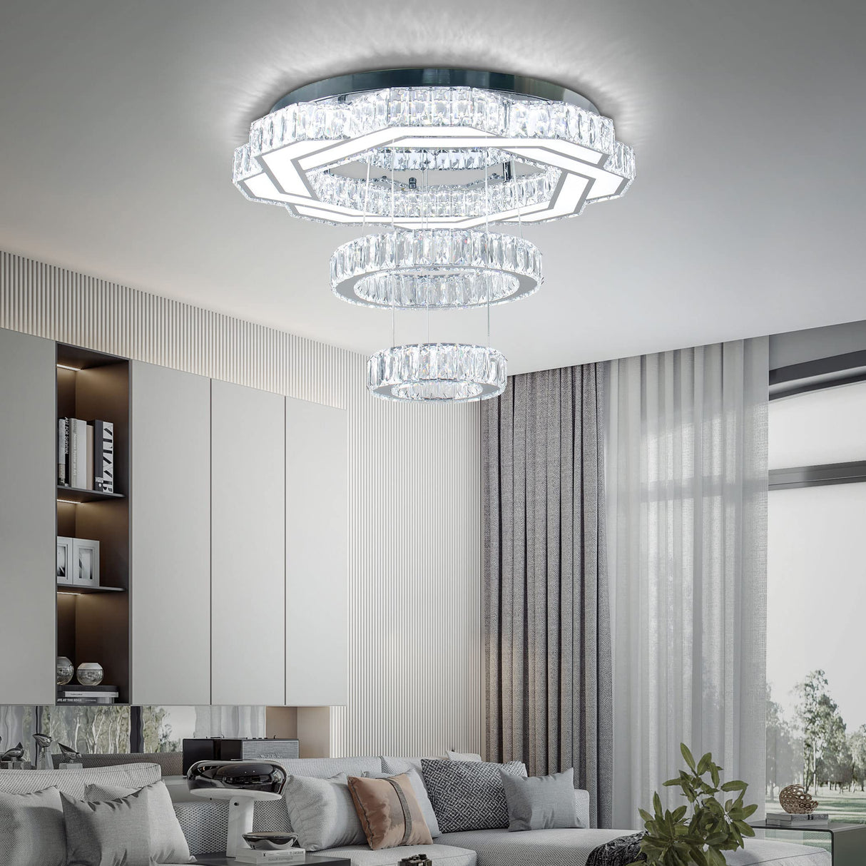 22.5" Crystal Chandeliers Living Room Modern Chandelier Crystal Ceiling Light LED 2