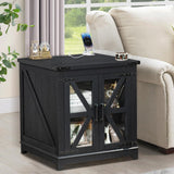 Farmhouse End Table with Charging Station, 24" Large Sofa Side Table