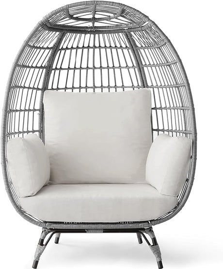 Wicker Egg Chair, Oversized Indoor Outdoor Lounger for Patio, Backyard