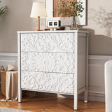 3-Drawer Dresser Chest, Modern Wooden Flower Motif Dresser with Wide Storage Space