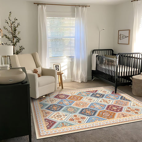 Moroccan Trellis Living Room Rug - 5x7 Washable Area Rug with Non-Slip Backing Low-