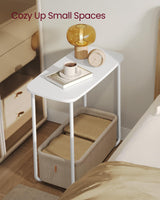 End Table, Side Table with Fabric Basket, Modern Nightstand, Rectangular Bedside Table