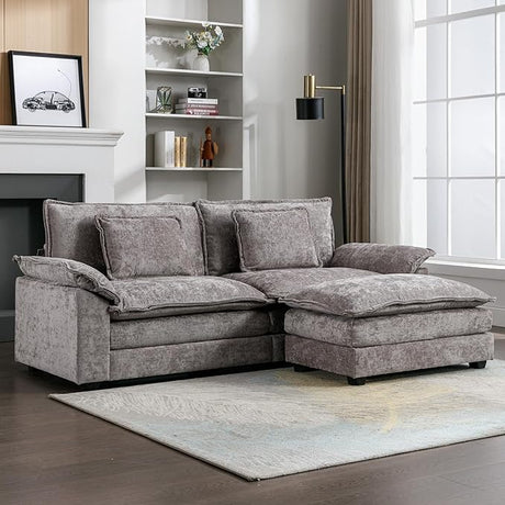 Sectional Sofa Couch, Modern Chenille Sofa Sleeper Deep Seat Couches with Ottoman/Pillows for Living Room