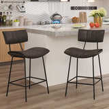 Brown Counter Height Bar Stools Set of 4, Modern Faux Leather Bar Stools