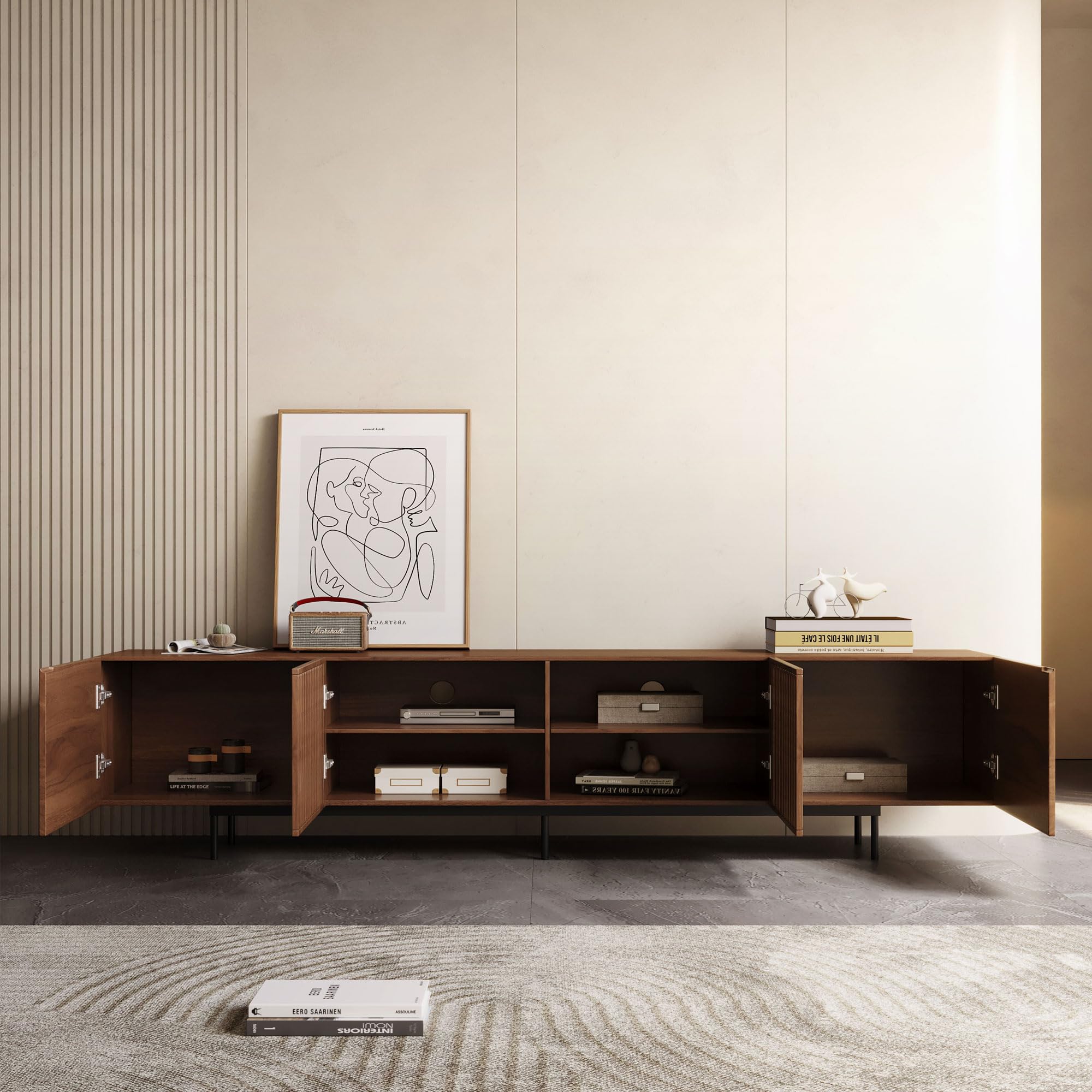 94.5" Mid-Century Modern TV Stand for 80+ Inch TVs - Walnut Entertainment Center