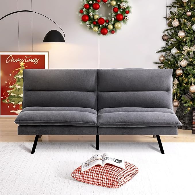 AMICLIBER Detachable Futon Sofa Bed,Medium Grey Memory Foam Futon Sleeper Sofa