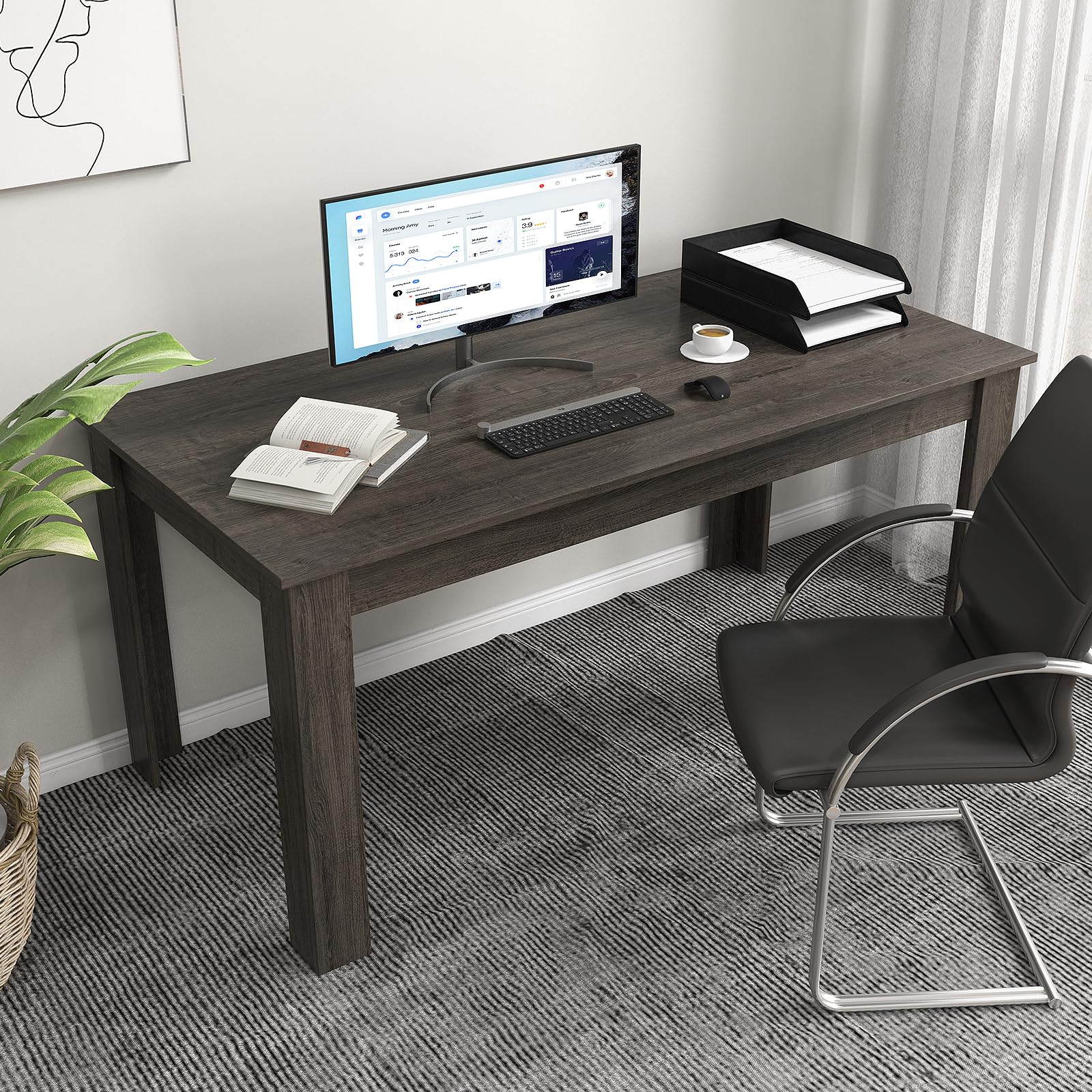 63 Inch Rectangular Dining Table for 4-6 People