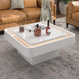 Modern LED Lift Top Coffee Table with Slate Desktop and 16 Colors LED Lights,