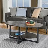 Oval Coffee Table with Storage Shelf, 43.3” Farmhouse Sofa Center Table