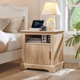 Fluted Nightstand with Charging Station, 22" Large Modern Side Table, Wood End Table