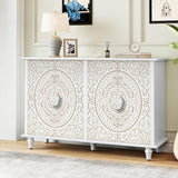 Accent Cabinet with 2 Doors, Decorative Storage Cabinet with Carved Flower Pattern