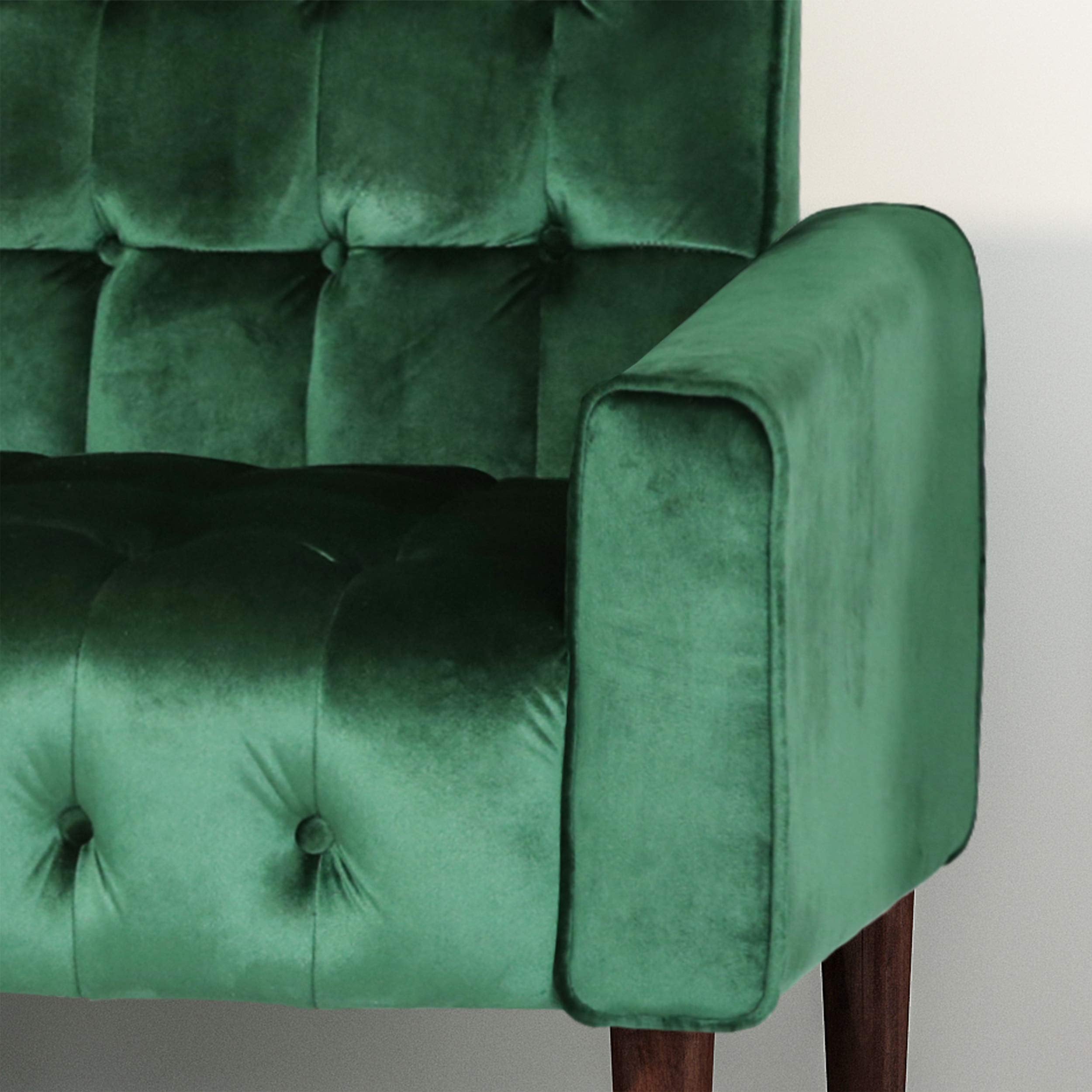 Adan Tufted Velvet Sofa Tipped Tapered Legs, Emerald and Gold Finish