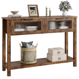 Entryway Table, Wood Sofa Table with 2 Glass Drawers, 2 Tier Console Table Storage