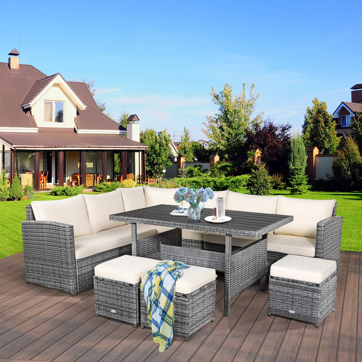 7 PCS Wicker Outdoor Conversation Set, Patio Sectional Furniture Sofa Set
