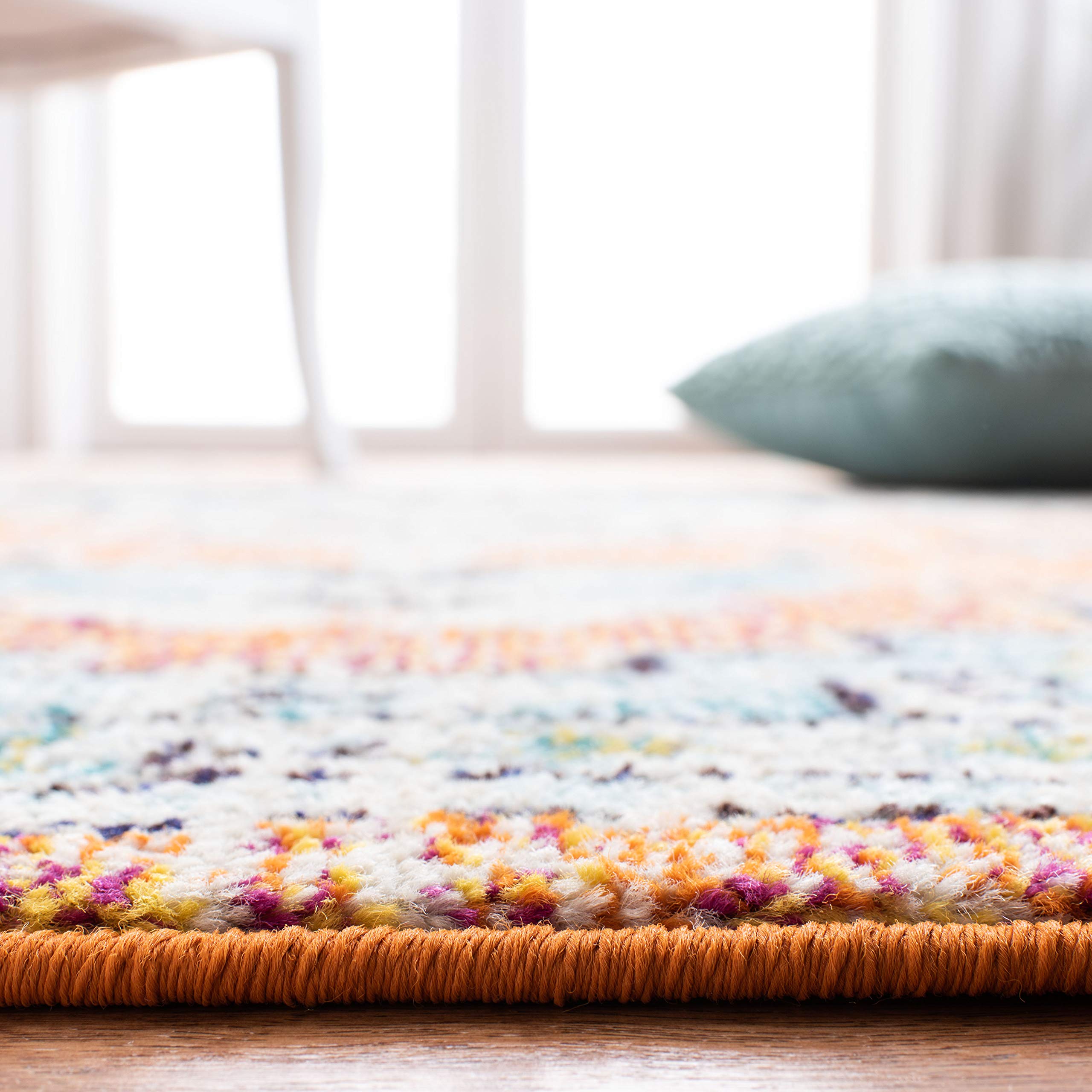 Madison Collection Area Rug - 8' x 10', Orange & Teal, Boho Chic Medallion Distressed