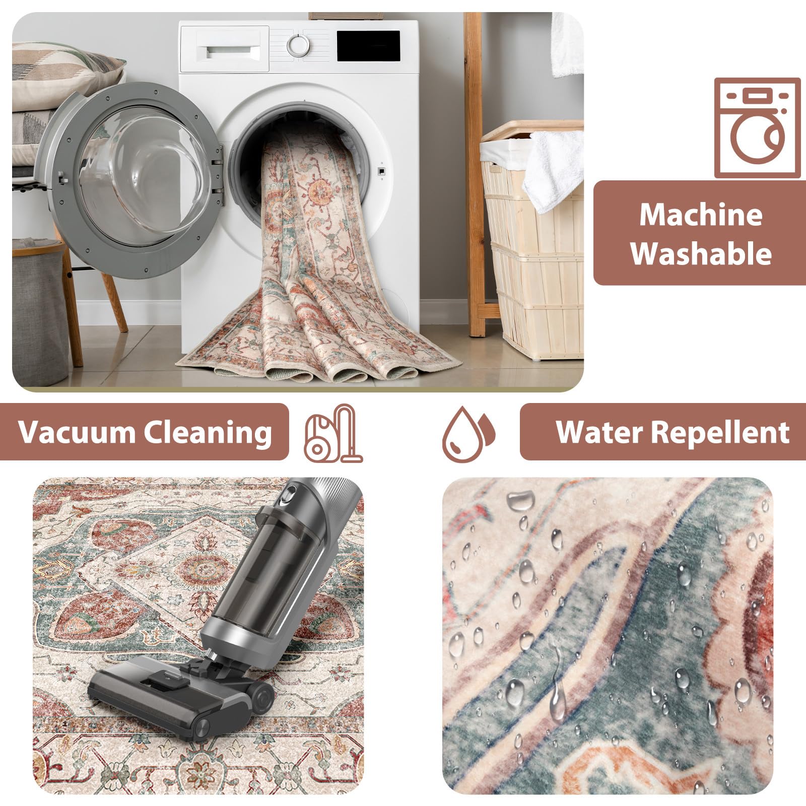 RELEANY 5x7 Area Rugs Machine Washable 5x7 Rug Low Pile Carpet No Shedding Area Rugs for Living Room Bedroom Dining Room Kitchen Entrance Indoor-Brick/Pink