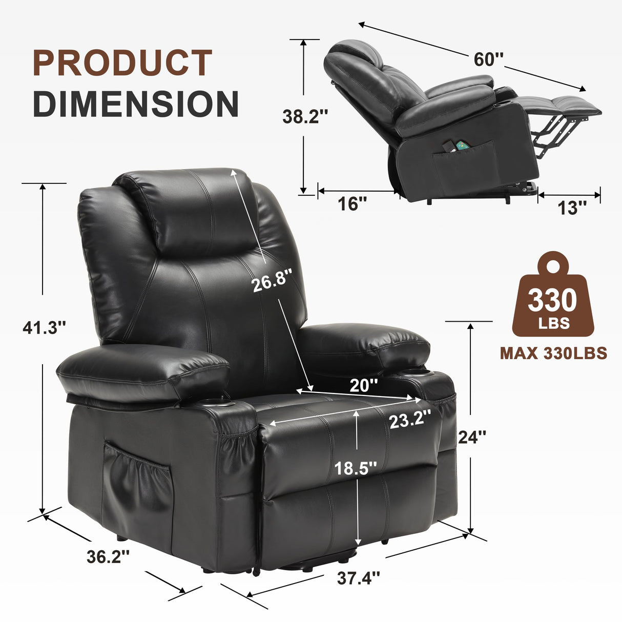 Oversized Power Lift Recliner Chair with Heat and Massage, Big Large Recliner Chair