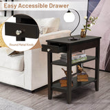 End Table with Drawer, Narrow Side Table with 2-Tier Open Storage Shelves