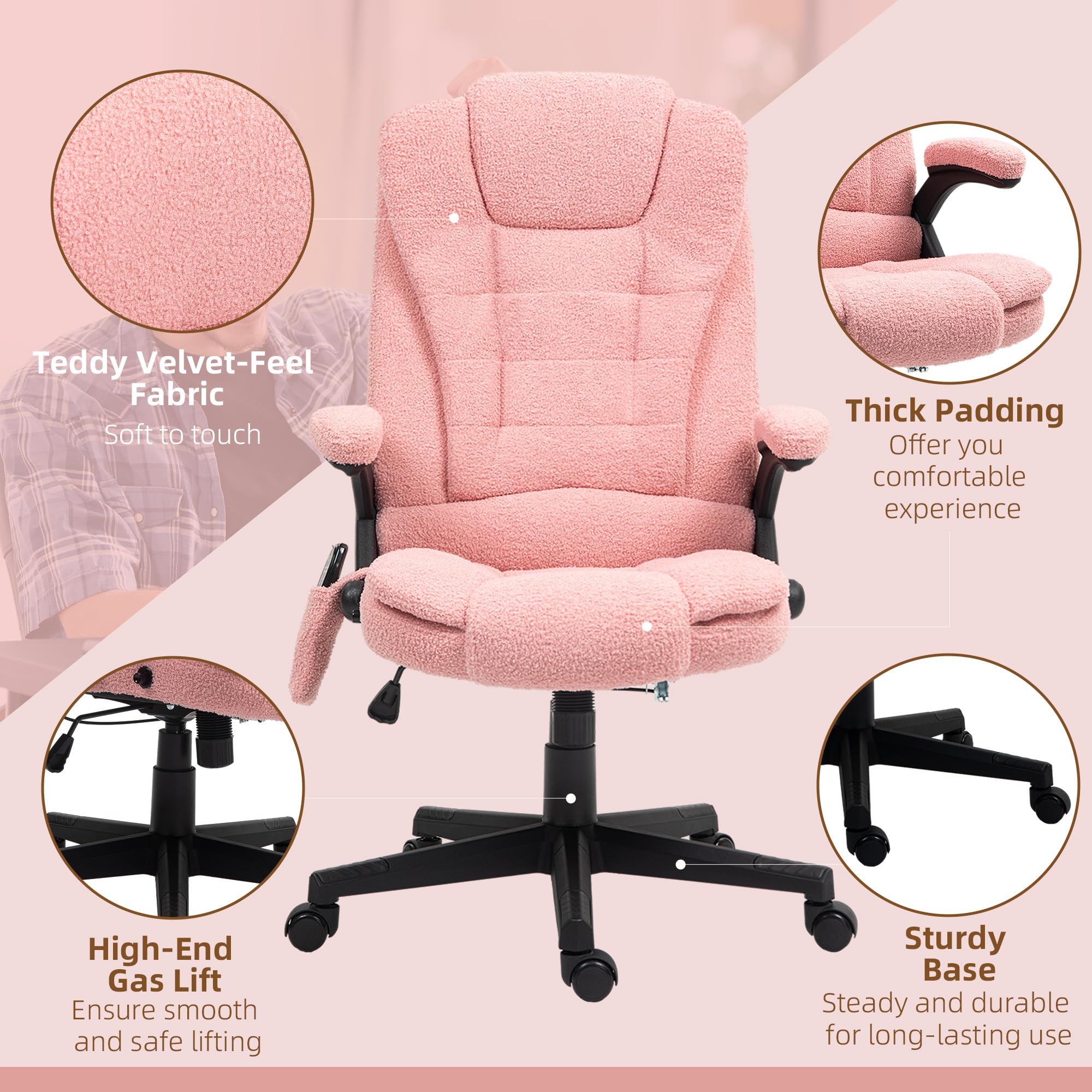 6-Point Vibrating Massage Office Chair with Heat - Pink Velvet