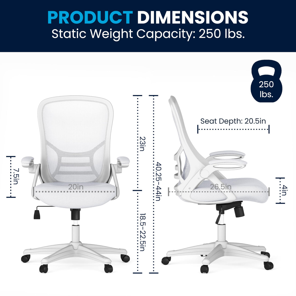 Flash Furniture Porter High-Back Swivel Office Chair with Adjustable Lumbar Support and Height, Ergonomic Mesh Desk Chair with Flip-Up Armrests, White