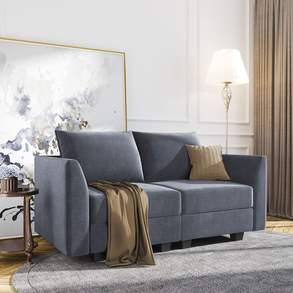 Modern Loveseat Polyester Fabric Loveseat Sofa for Small Space Modular Sofa with Storage Seat